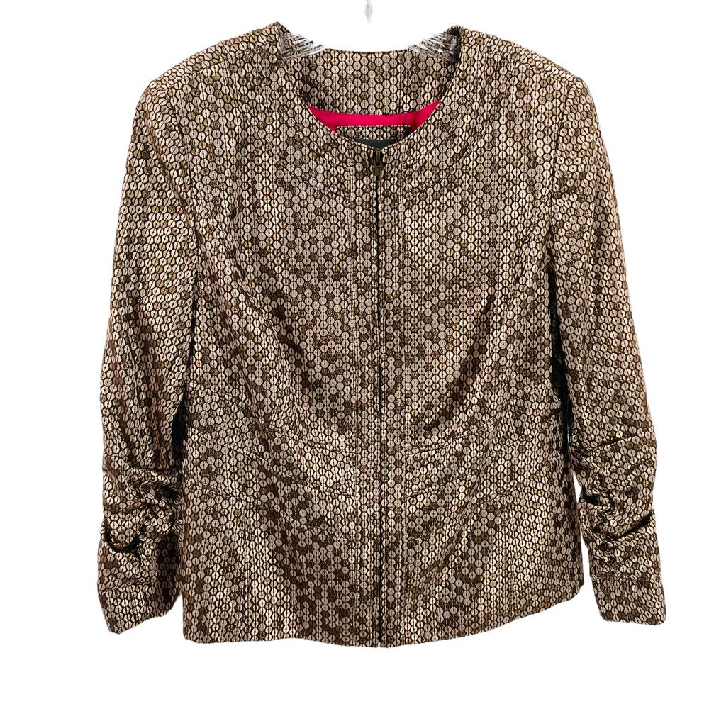 Anthracite by Muse Gold Sparkly Circle Ruched Fun Dressy Zip Jacket Plus 14